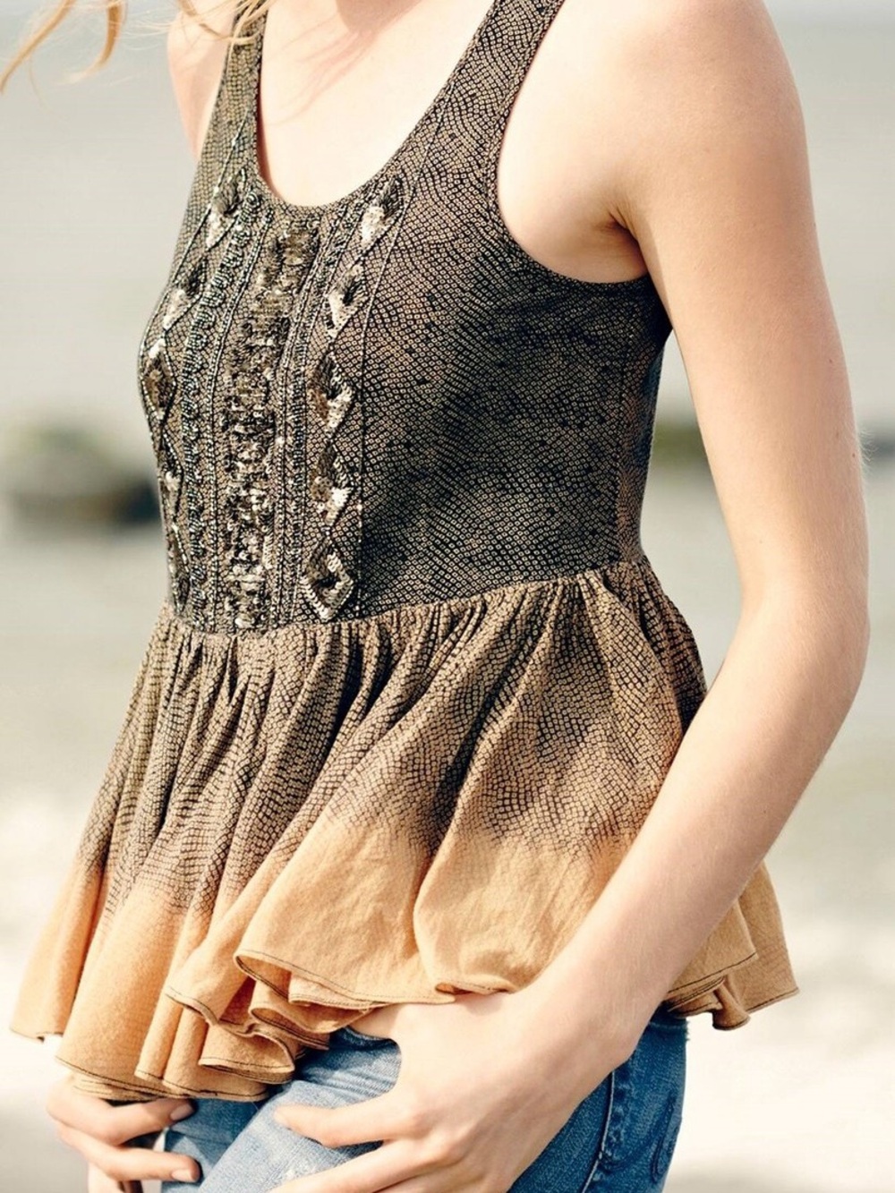 Anthropologie Woven Ombre Peplum Tank Top in Brown